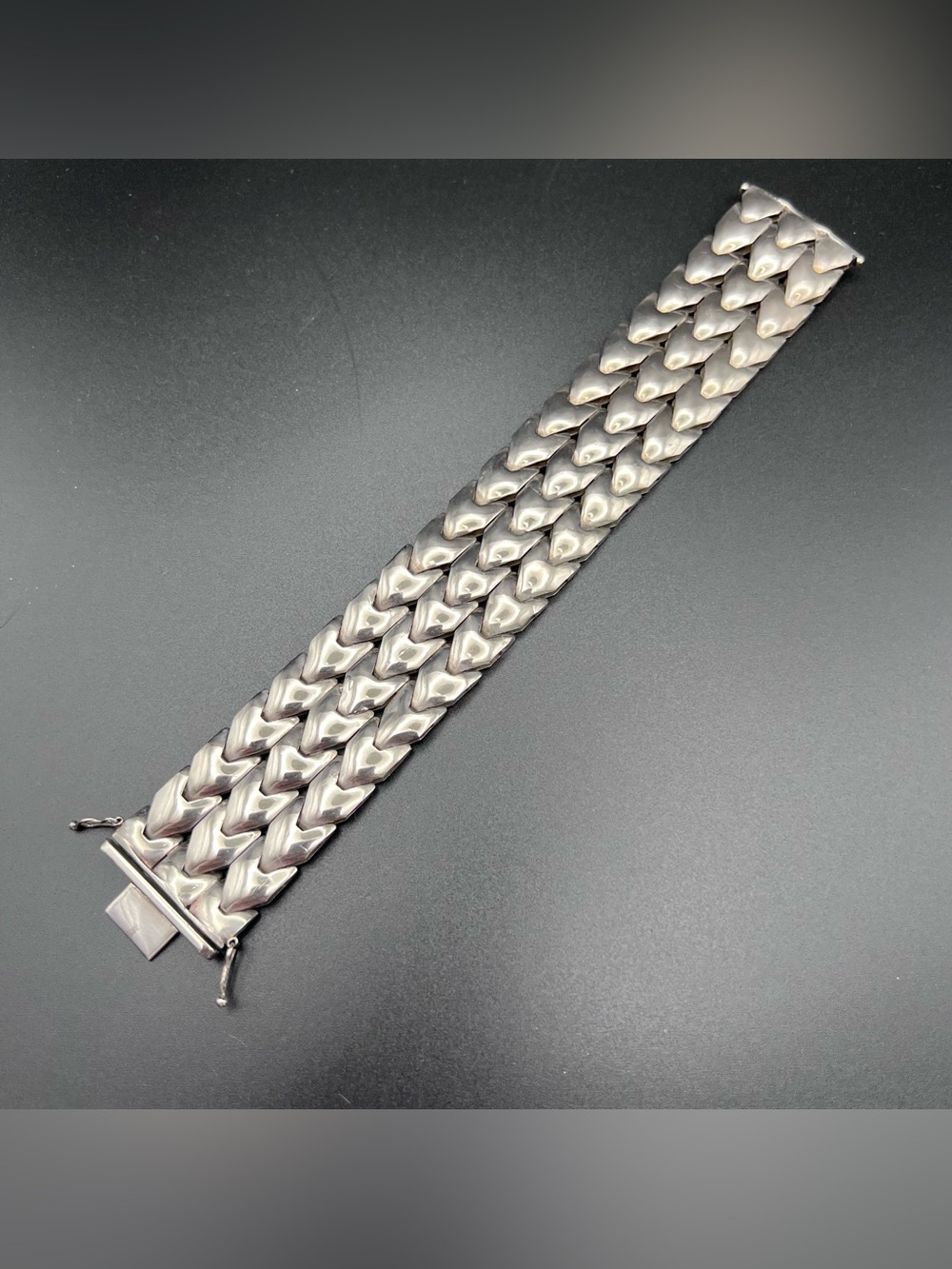 Sterling Silver Modernist Italian Wide Flex Link Bracelet - Picture 4 of 12